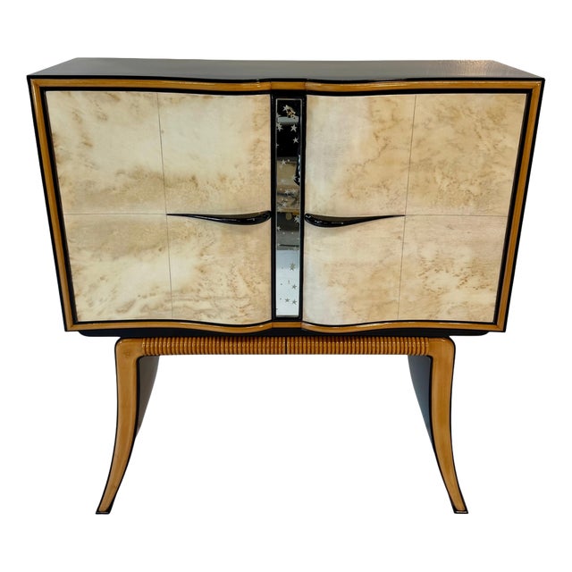 Italian Art Deco Bar Cabinet in Parchment attributed to Paolo Buffa, Italy, 1940s For Sale