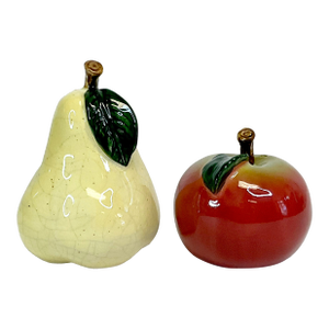 1980s Vintage Portuguese Arts & Crafts Majolica Pear & Apple Salt and Pepper Shakers