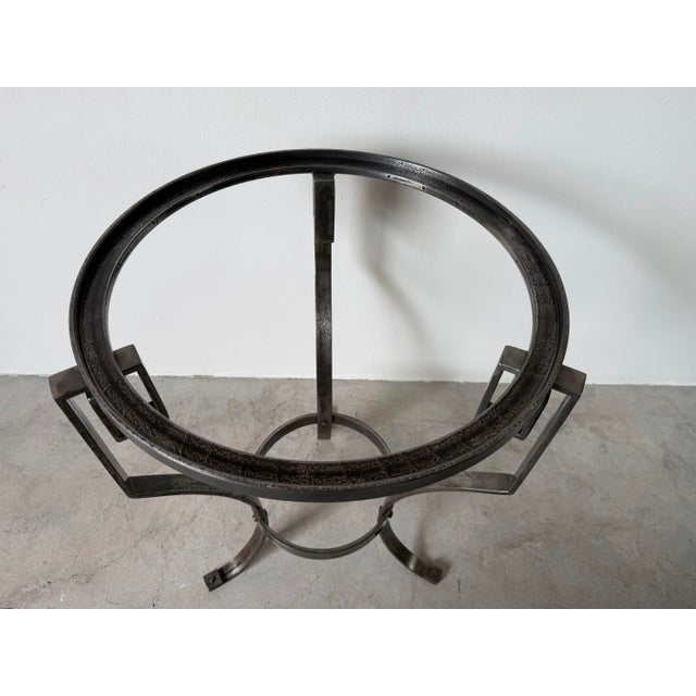 Vintage Art Deco Style Hand-Wrought Iron & Green Marble Side Table With Greek Key Motifs For Sale - Image 10 of 12