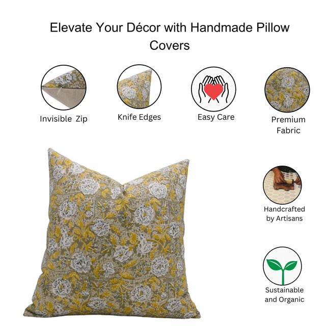 Fabdivine Handmade Block Printed Cushion Cover 24x24 Inch Duck Canvas-Rameshwaram For Sale - Image 4 of 4