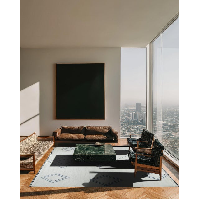 9x12 Selene Moroccan Ivory Diamond Contemporary Hand Knotted Wool Carpet Rug For Sale - Image 4 of 8