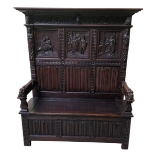 Antique Neo-Gothic Chest Bench, 1880 For Sale