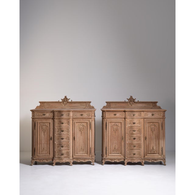 Late 19th Century Top-Quality Pair of Louis XV Oak Buffets, Rococo Style, Belgium, Circa 1890 For Sale - Image 5 of 17