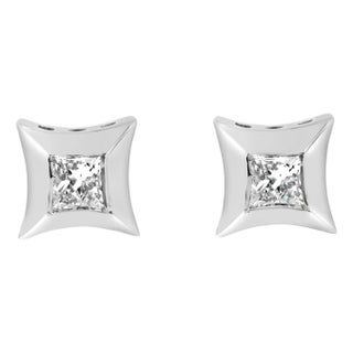 10K White Gold 1/5 Cttw Invisible Set Princess-Cut Diamond Stud Earrings, A Pair For Sale