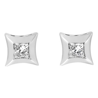 10K White Gold 1/5 Cttw Invisible Set Princess-Cut Diamond Stud Earrings (H-I Color, SI2-I1 Clarity) For Sale