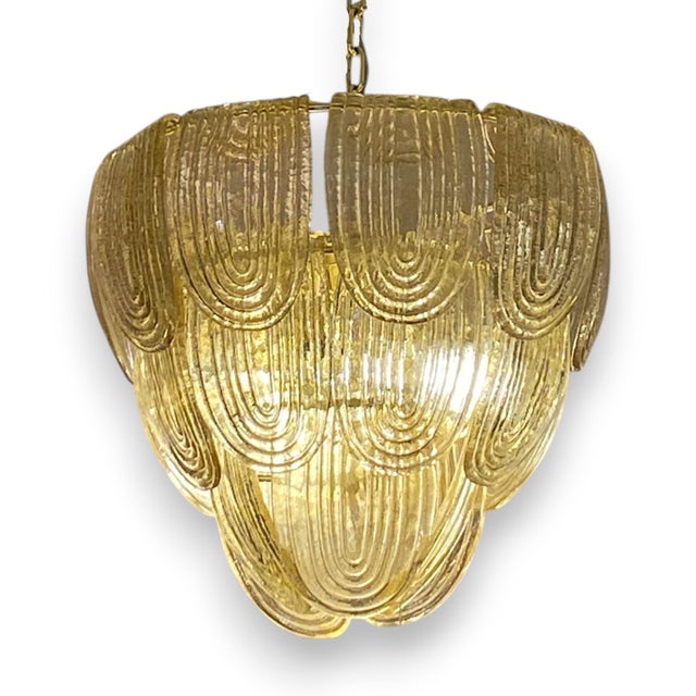 Mid-Century Modern Art Deco 3-Tier Chandelier in Golden Murano Glass, 1950s For Sale - Image 3 of 4