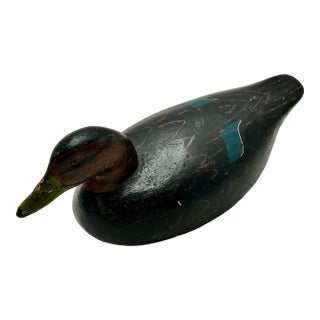Excellent Large Size Antique American Hand Carved & Oil Painted Wood Duck Hunters Working Decoy 18 Inches Long For Sale
