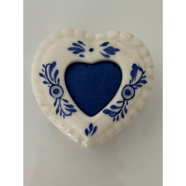 Mid 20th Century Vintage Delft Hand Painted Blue Pin Cushion For Sale - Image 5 of 6