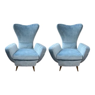 Pair of Italian Modern Gio Ponti Inspired Lounge Chairs For Sale