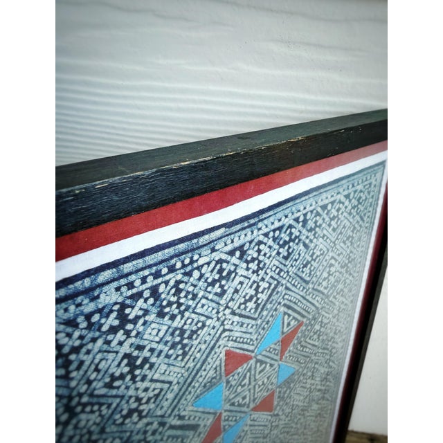 Textile Vintage Indigo Boho Textile Wall Art | Framed Geometric Textile | Red & Turquoise For Sale - Image 7 of 11