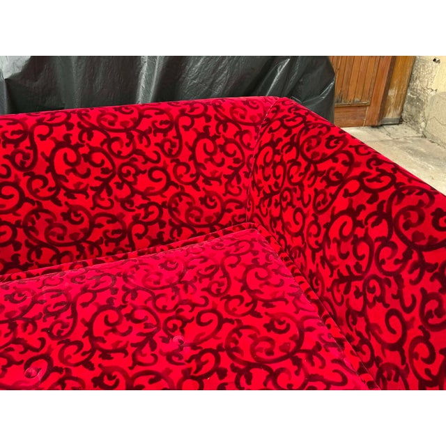Red Fabric Monster Three-Seat Sofa with Rose Pattern from Bretz For Sale - Image 4 of 7