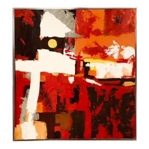 Sale! 1960s Large Vintage Lee Reynolds Vanguard Bold Red Brutalist Mid Century Modern Abstract Oil Painting Framed