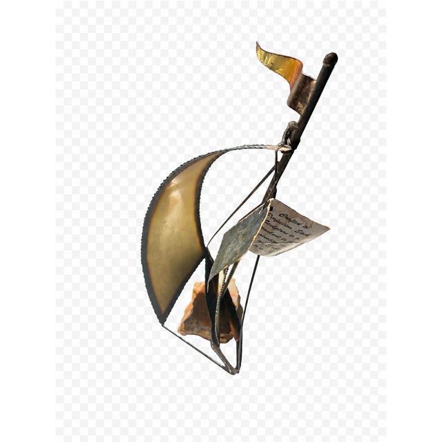 Demott 1960s Brass Sailboat Sculpture on Quartz by Jere Demott Mid Century Signed Nautical For Sale - Image 4 of 7