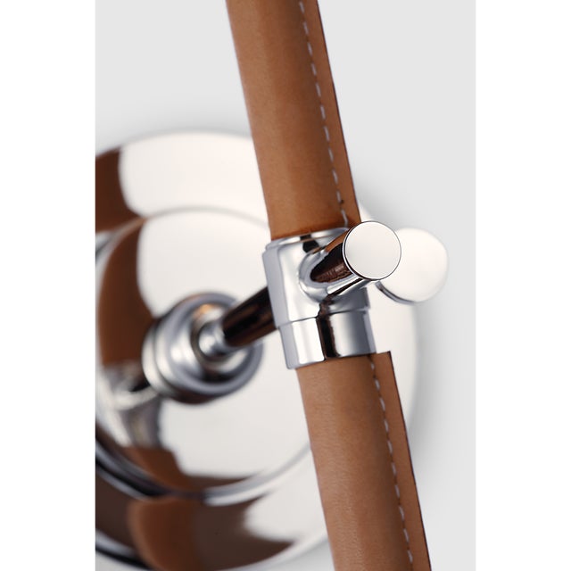 Visual Comfort Thomas O'Brien for Visual Comfort Signature Bryant Wrapped Sconce in Polished Nickel and Natural Leather with Linen Shade For Sale - Image 4 of 6