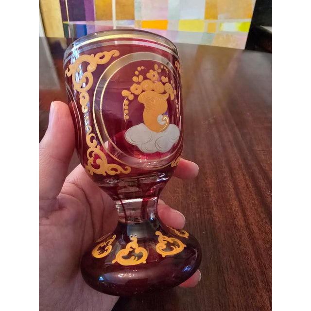 A very fine and rare antique moser bohemian glass spa goblet with snake enamel decoration. Having the highest quality...
