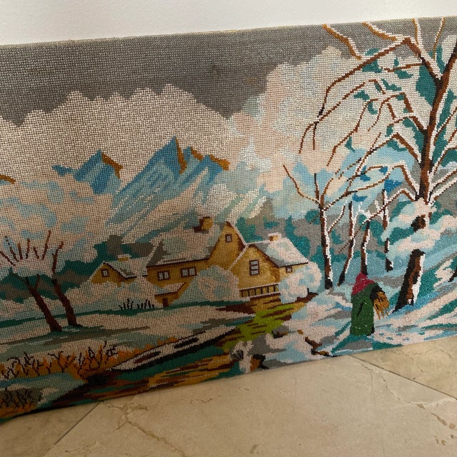 Gorgeous countryside scape of winter in France! Victorian beadwork style artistry! Truly rare piece. Ready for framing....