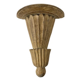 Wall Mount Ribbed Hand Carved Wood Trumpet Display Shelf Wall Bracket For Sale