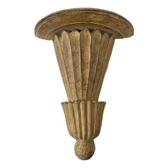 Wall Mount Ribbed Hand Carved Wood Trumpet Display Shelf Wall Bracket For Sale