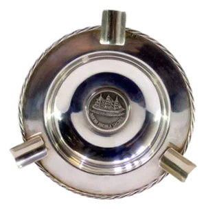 Silver Ashtray with Cord-Shaped Surrounding Frieze, Cigarette Holders and Central Sagres Training Ship Relief