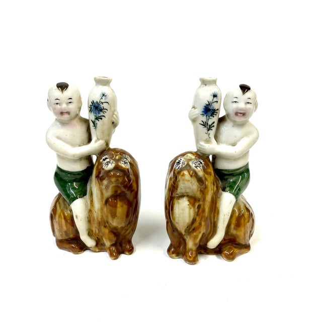 19th Century Porcelain Vases of Babies on Lions - a Pair For Sale - Image 11 of 11