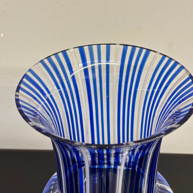 Glass Mid-Century Blue and Milk Murano Glass Vase with Canes or Filigree from Venini, 1950s For Sale - Image 7 of 11