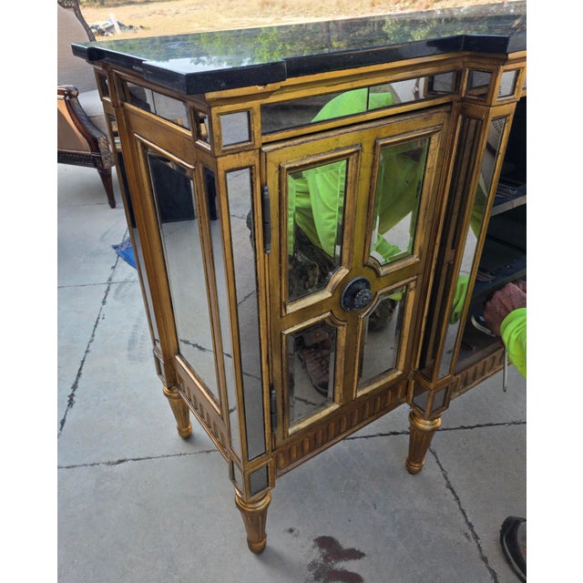 Gold Mirrored Buffet Cabinet With Black Stone Top For Sale - Image 8 of 13