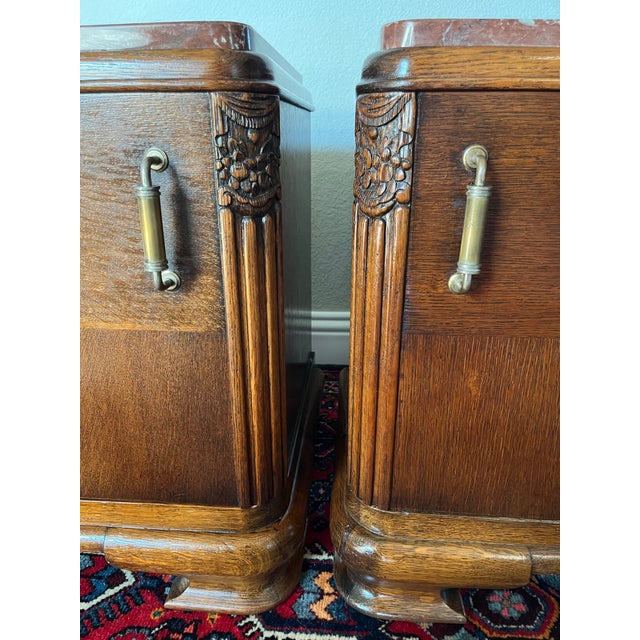 Pair of French Style Art Deco Marble Top Night Stand, Bedside Table For Sale - Image 9 of 12