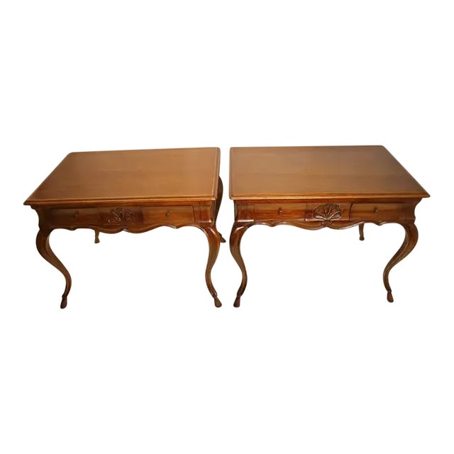 Pair of French Provincial Walnut Sofa Side End Tables, C. 1940 For Sale