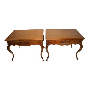 Pair of French Provincial Walnut Sofa Side End Tables, C. 1940