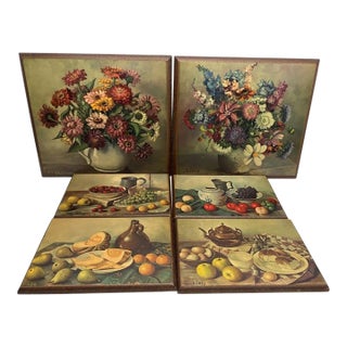 Set of 6 Mid-Century Henk Bos Dutch Still-Life Art Plaques For Sale