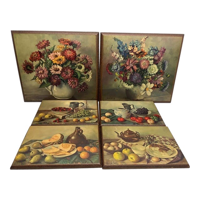 Set of 6 Mid-Century Henk Bos Dutch Still-Life Art Plaques For Sale