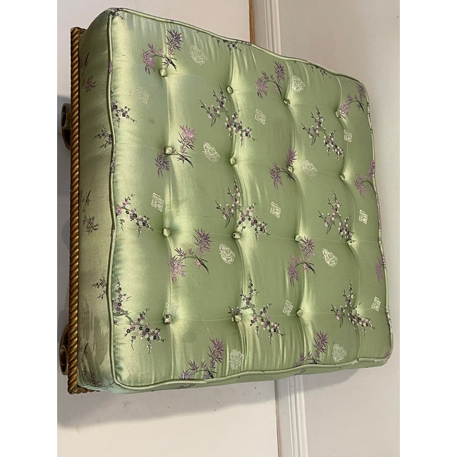 Light Green 1940s Gorgeous Antique Louis XVI Style Ottoman Silk Tufted Scrolled Feet For Sale - Image 8 of 12