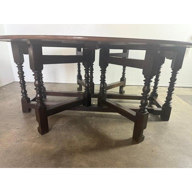 English Oak Gateleg Dining Table With Turned Supports For Sale - Image 10 of 15