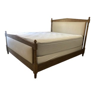 Louis XVI Cal King Linen & Wood Bed Frame For Sale