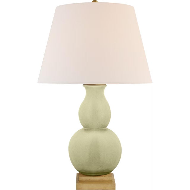 Traditional Chapman & Myers by Visual Comfort Signature Gourd Form Small Table Lamp in Celadon Crackle with Linen Shade For Sale - Image 3 of 3