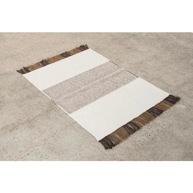 Mid Century Handwoven Wool Accent Floor Rug This gorgeous vintage mid century modern accent rug is exquisitely crafted...