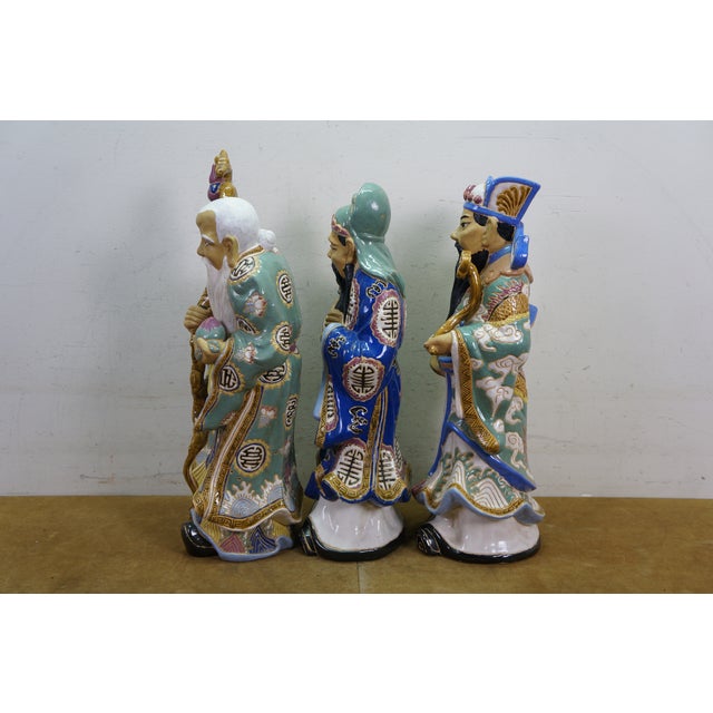 Ceramic 3 Ceramic Fu Lu Shou Star Gods Good Fortune Prosperity Longevity Statues 23" For Sale - Image 7 of 16