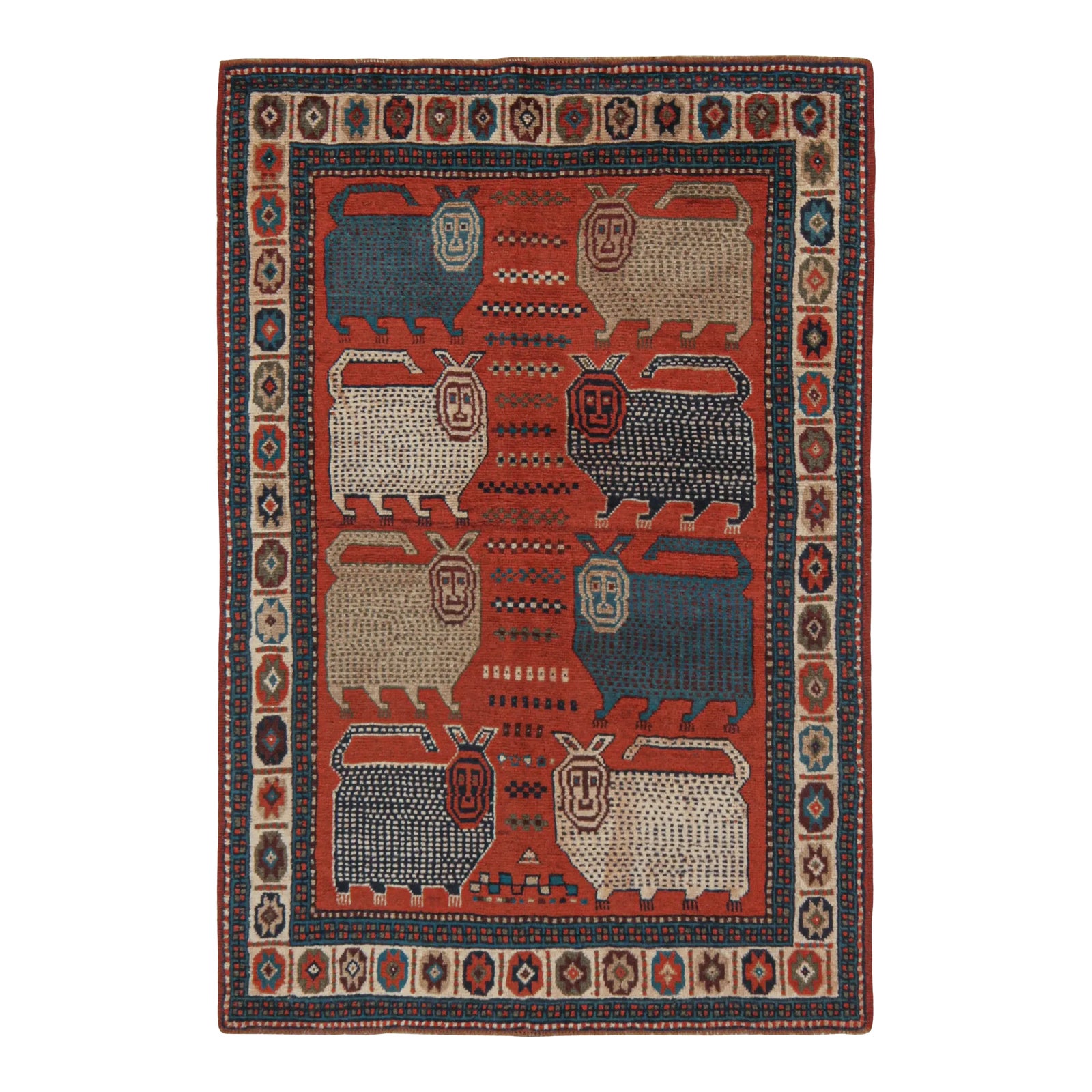 1950s Rare Vintage Tribal Rug in Red With Beige and Blue Pictorials by ...