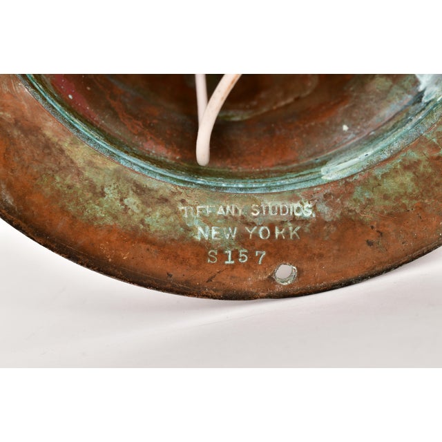Antique Tiffany Studios Three-Light Favrile Glass Lamp "Pulled Feather Shades" For Sale - Image 9 of 12