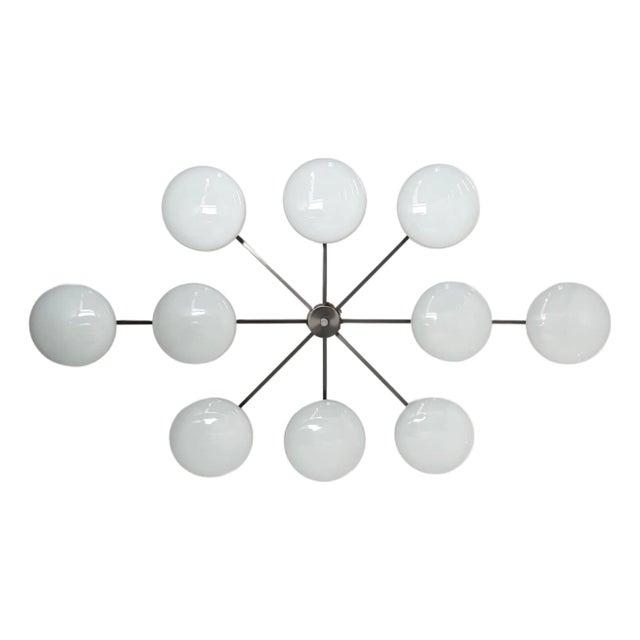 21st Century Dieci Satin Black Nickel Glossy White Murano Flush Mount by Fabio LTD For Sale