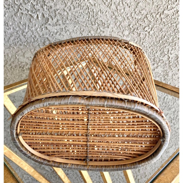 Late 20th-Century Slim Pencil Reed Rattan & Twine Oval Handled Basket For Sale - Image 10 of 13