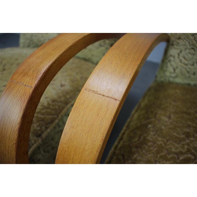 Green Czechoslovak Lounge Chairs with Curved Wooden Armrests by Jindřich Halabala, 1950s, Set of 2 For Sale - Image 8 of 18