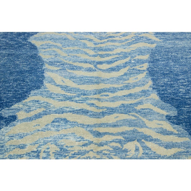 Textile Handmade Contemporary Tiger Designed Wool Rug in Blue For Sale - Image 7 of 10