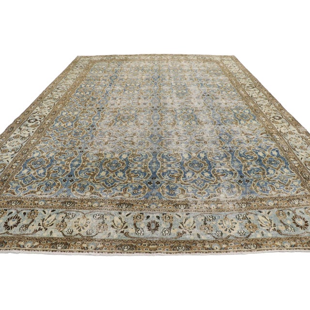 Rustic Antique Persian Mashhad Rug - 08'09 X 12'00 For Sale - Image 3 of 9