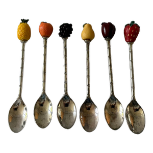 Mid 20th Century Set of 6 Italian Silver Plate Teaspoons With Fruit Theme