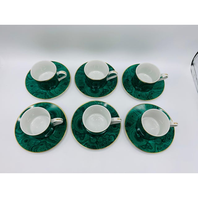 1970s Neiman Marcus Malachite Porcelain Tea or Coffee Cups and Saucers Service for 6 Chairish