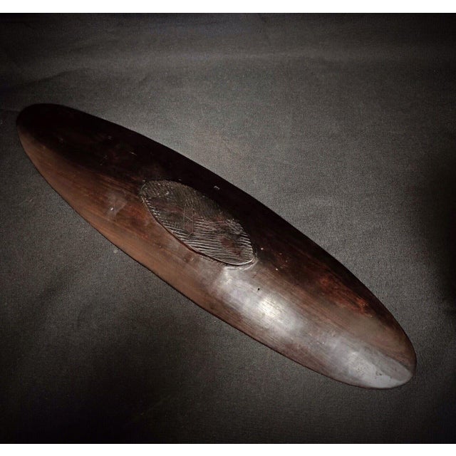 Antique Hand-Carved African Wooden Tray With Rhinoceros and Savanna Decor For Sale - Image 4 of 5