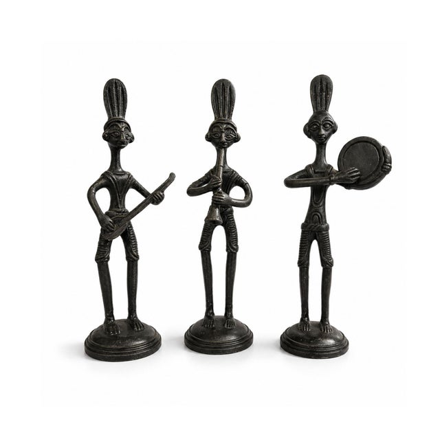 Metal Vintage African Tribal Musician Figurines Cast Iron Metal Sculptures Set of 3 For Sale - Image 7 of 7