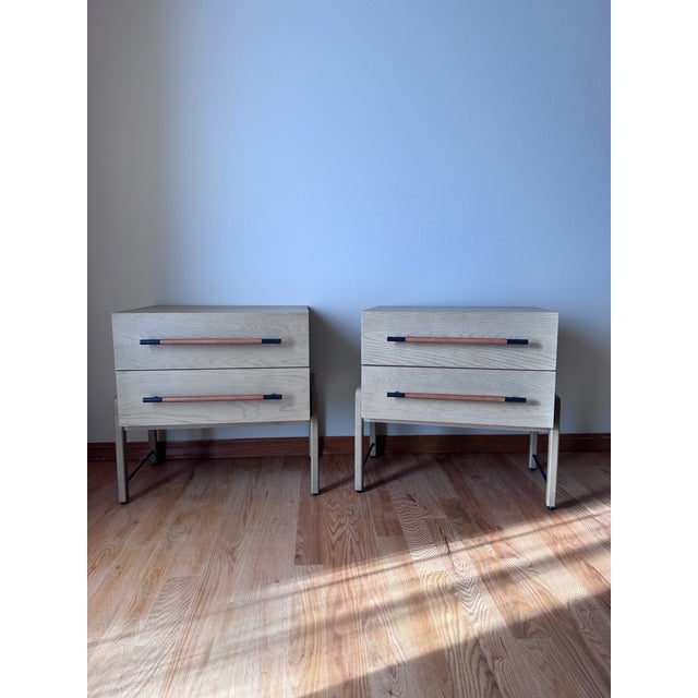 Wood Pair of Four Hands Rosedale Nightstands in Yucca Oak With Leather Accents – Excellent Condition For Sale - Image 7 of 11