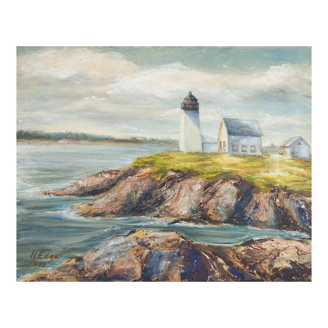 1975 Hendricks Lighthouse Maine Painting For Sale